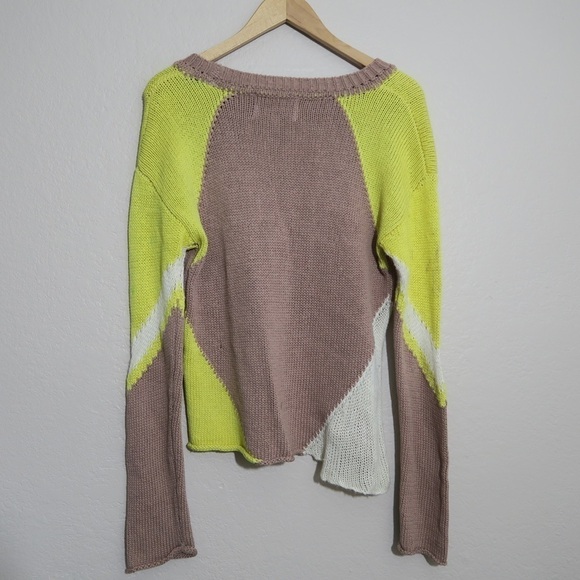 Aiko Sweater Womens Medium Asymmetrical Relaxed Beach Casual Art Tan Open Knit - Picture 7 of 10